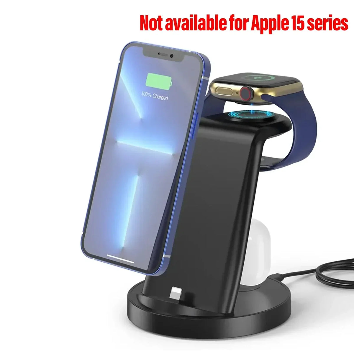 VIKEFON 4-in-1 Wireless Charging Station – iPhone, Watch & AirPods Wireless Charging Station SPOT Black for Apple