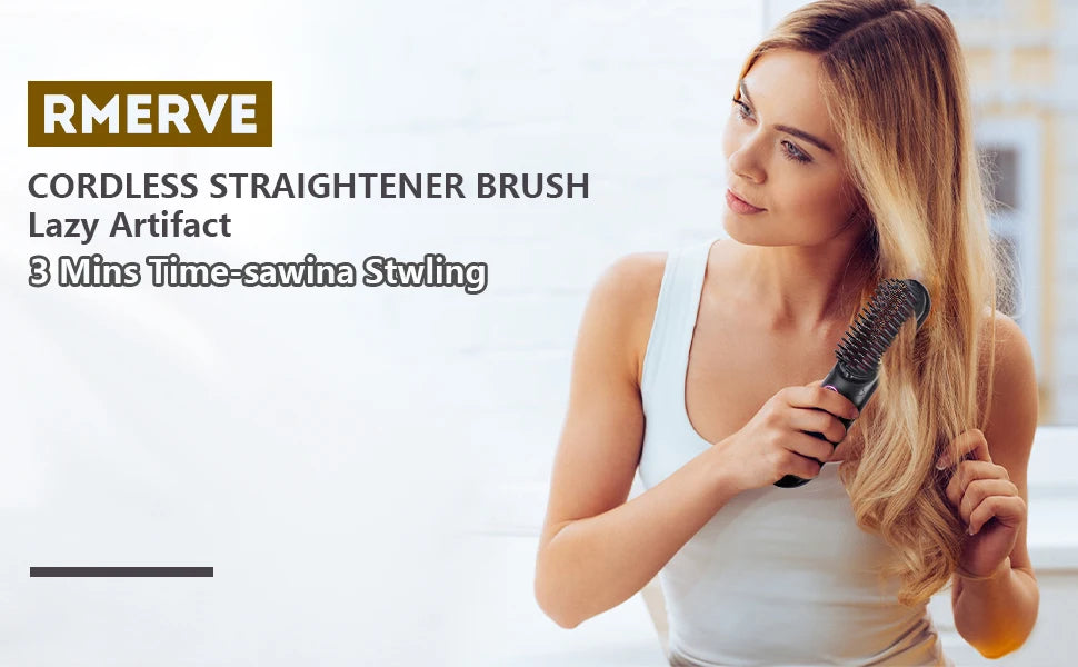 Cordless Ionic Hair Straightener Brush – 9 Temps, Travel Hair Straightener Brush SPOT
