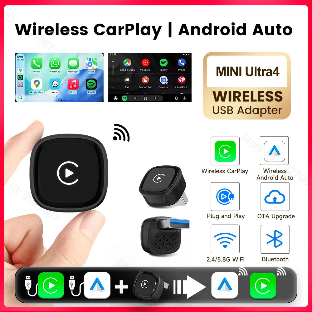 Wireless CarPlay & Android Auto Adapter – Mini Ultra USB Dongle Wireless CarPlay Adapter SPOT