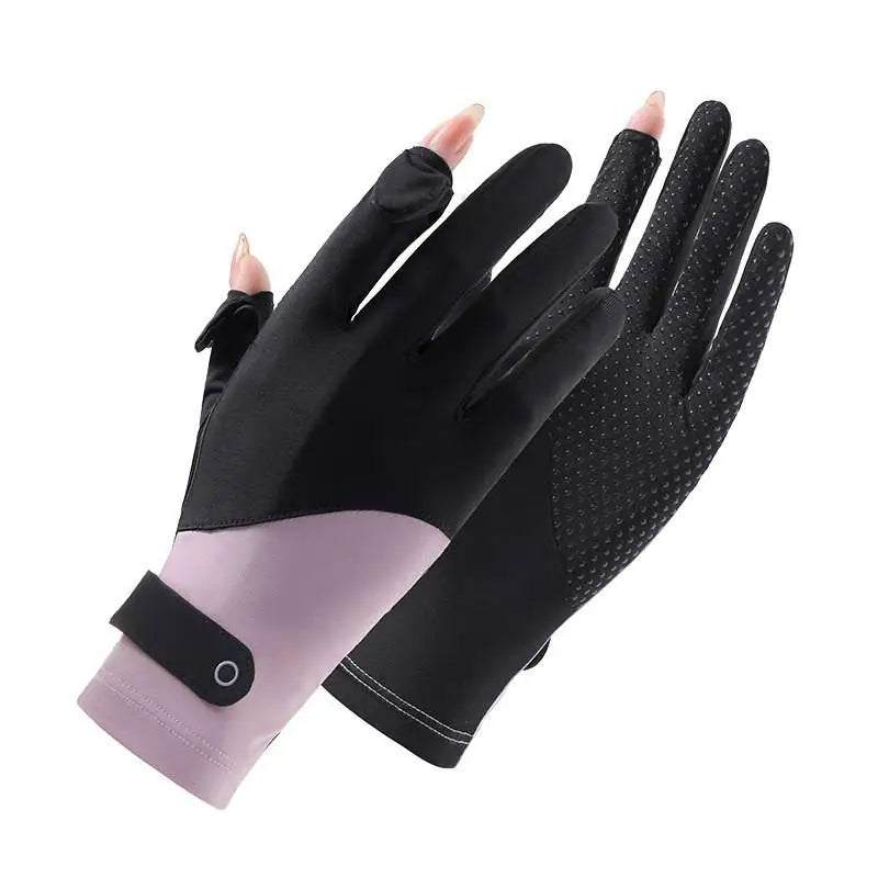 UV Ice Silk Driving Gloves – Touchscreen & Anti-Slip Sun Protection UV Driving Gloves SPOT Black Purple