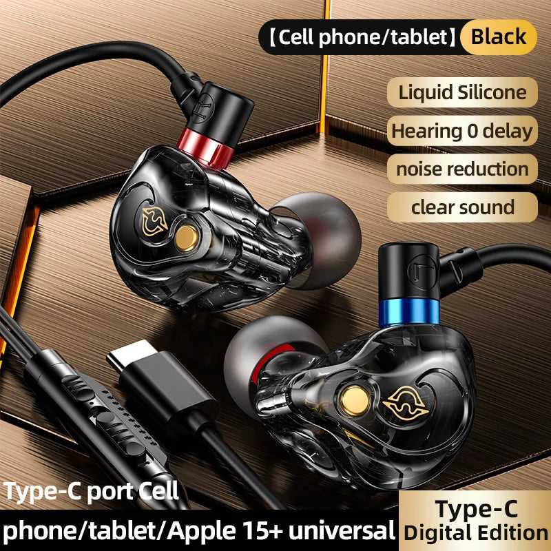 VIKEFON Wired Gaming Earphones 10mm HiFi In-Ear with Mic Wired Gaming Earphones SPOT Tpye C
