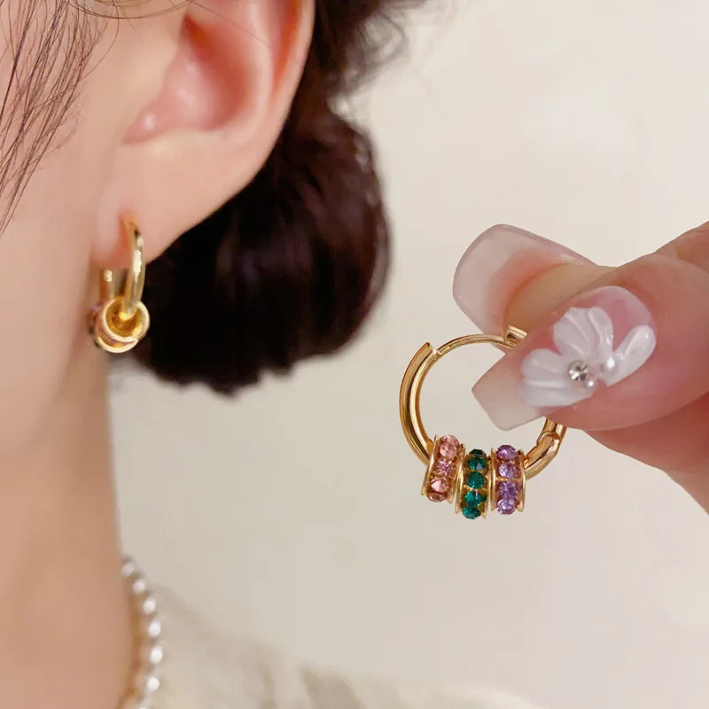 18K Gold Plated Multicolor CZ Huggie Hoop Earrings for Women Hoop Huggie Earrings SPOT