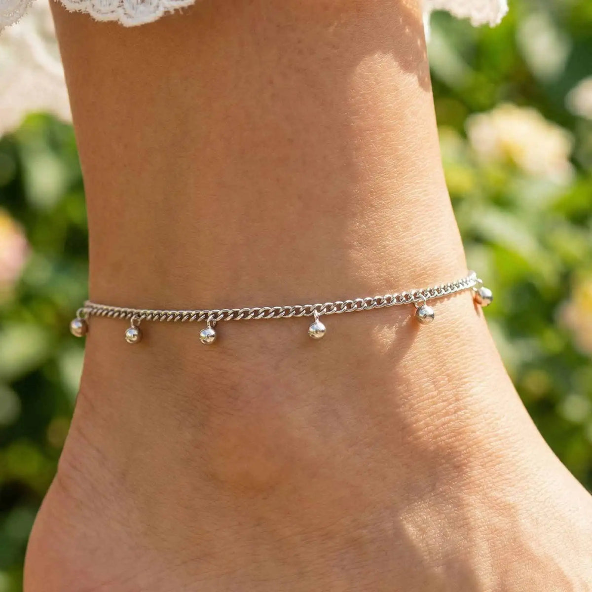Women's Silver Stainless Steel Bead Anklet – Waterproof Ankle Bracelet SPOT JC-152S