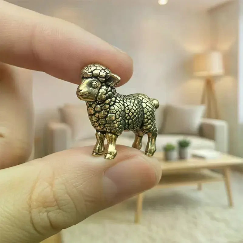 Chinese Zodiac Goat Brass Figurine – Feng Shui Lucky Sculpture Decorative Figurine SPOT