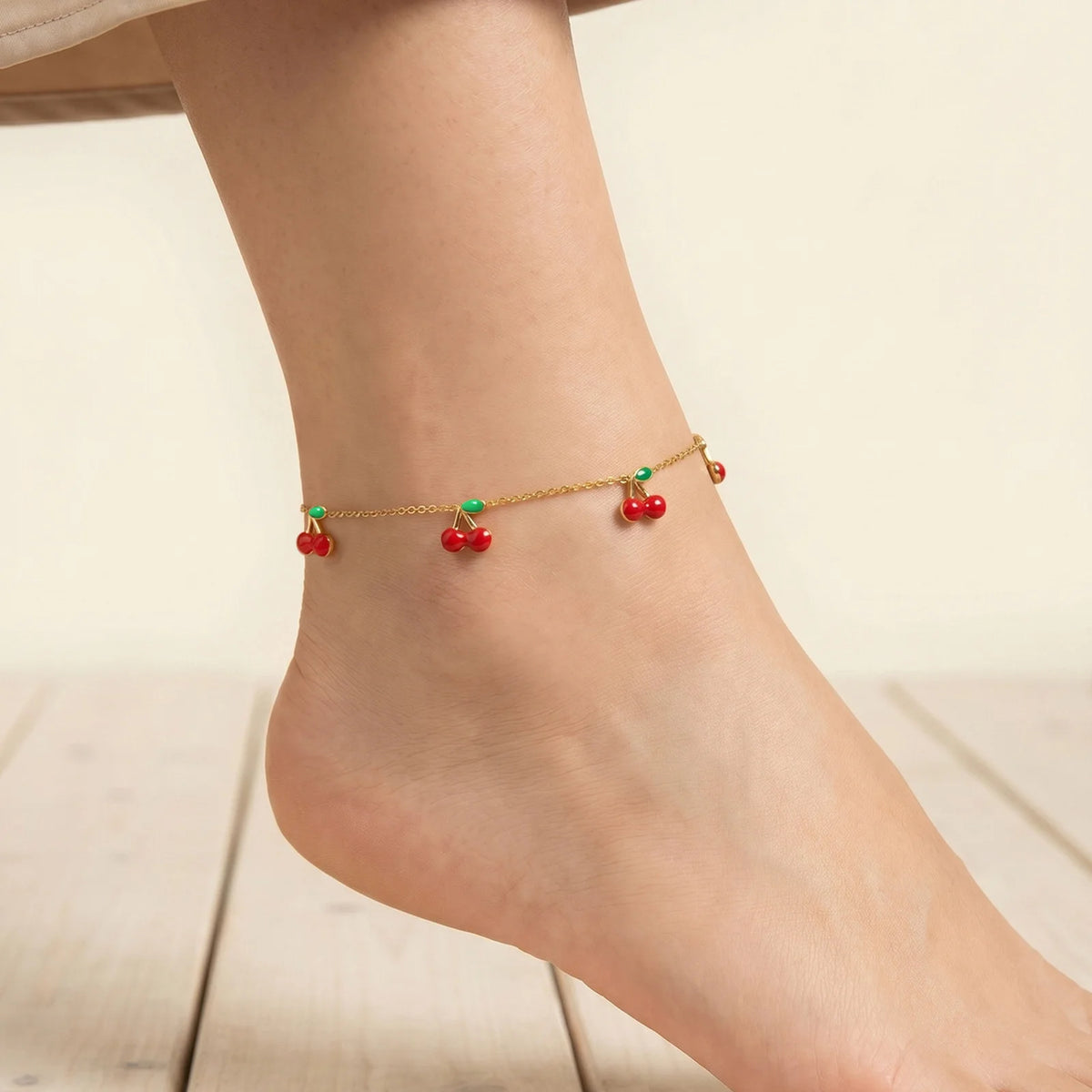 Cherry Charm Anklet – Waterproof Stainless Steel Foot Jewelry Charm Anklet SPOT