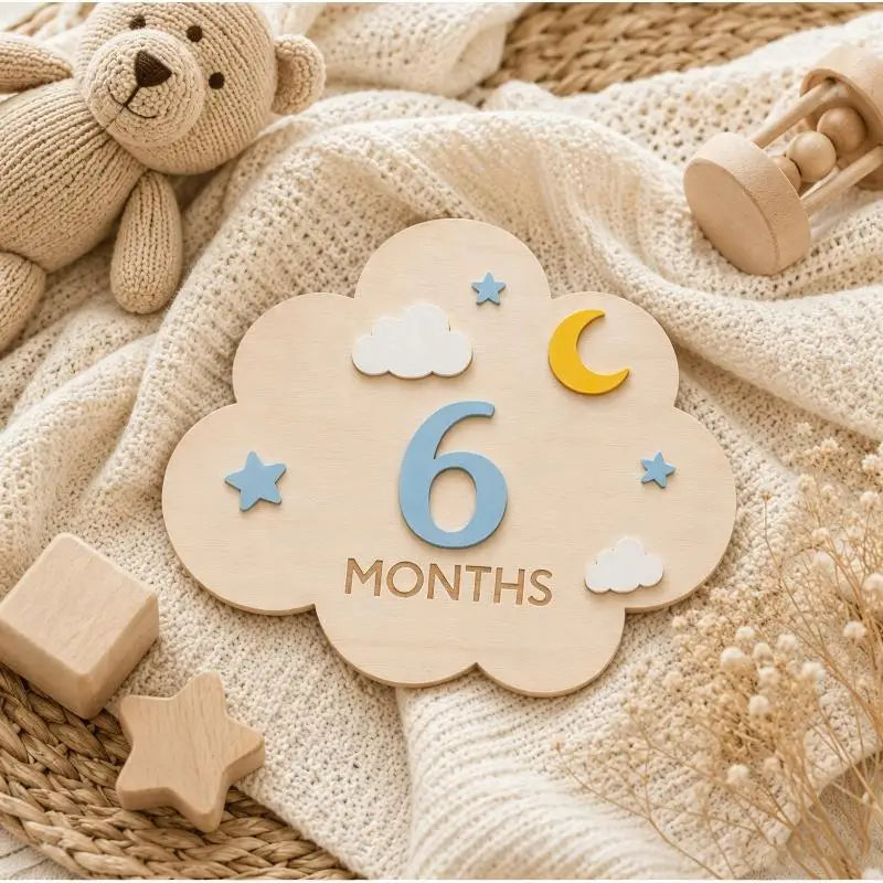 Wooden Baby Monthly Milestone Marker Set – Cloud Shape Baby Milestone Photo Prop SPOT
