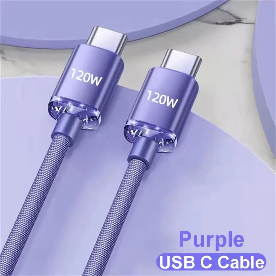 120W Fast Charging USB-C Cable – Nylon Braided, 6A USB Charging Cable SPOT Purple C TO C 1.5m