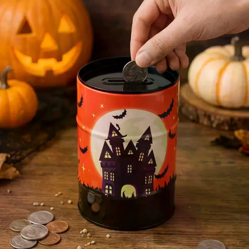 Halloween Metal Piggy Bank – Bat & Haunted House Coin Bank Metal Piggy Bank SPOT