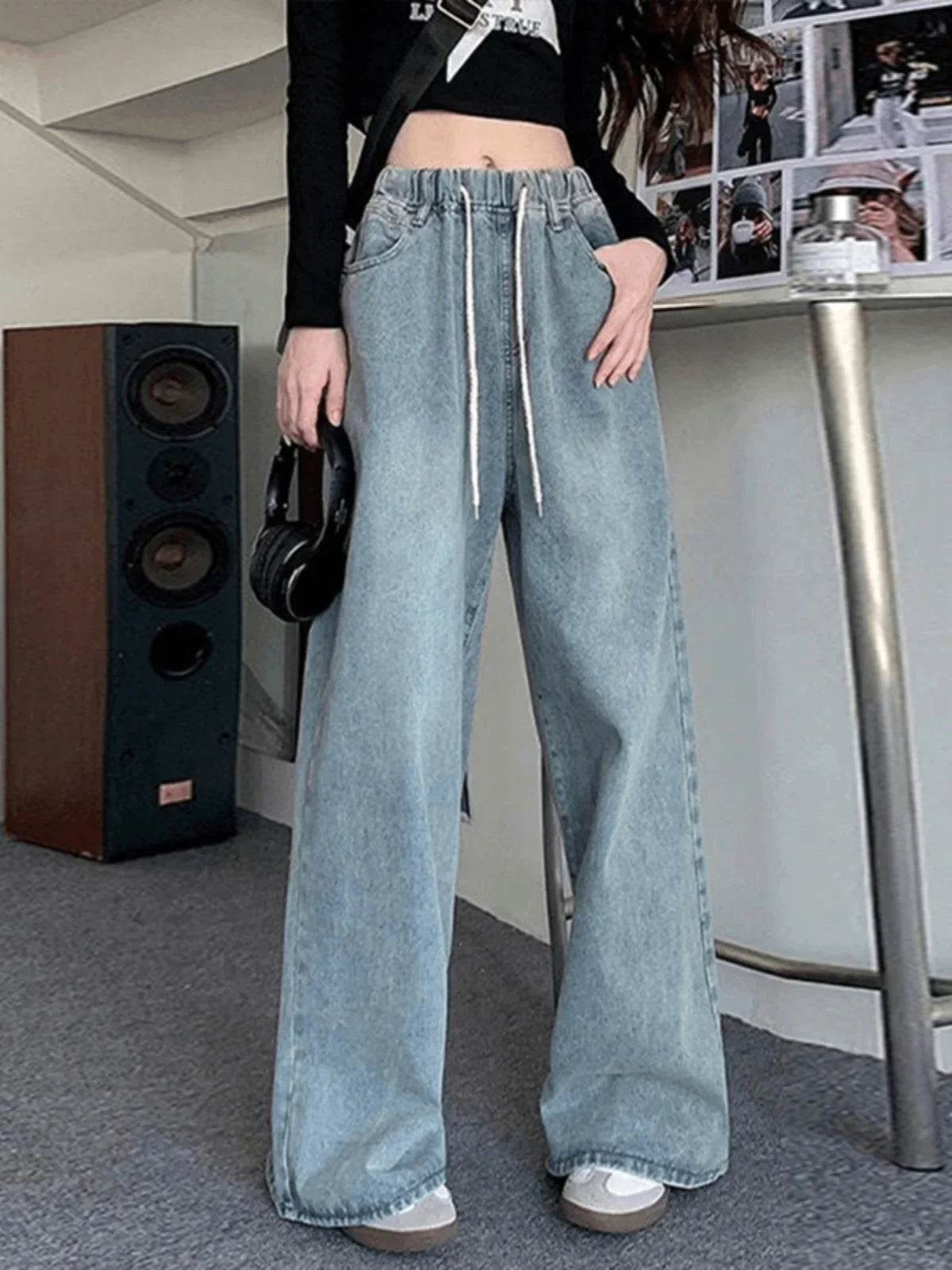 Women's High Waist Wide Leg Jeans – Elastic Waist Denim Wide Leg Jeans SPOT