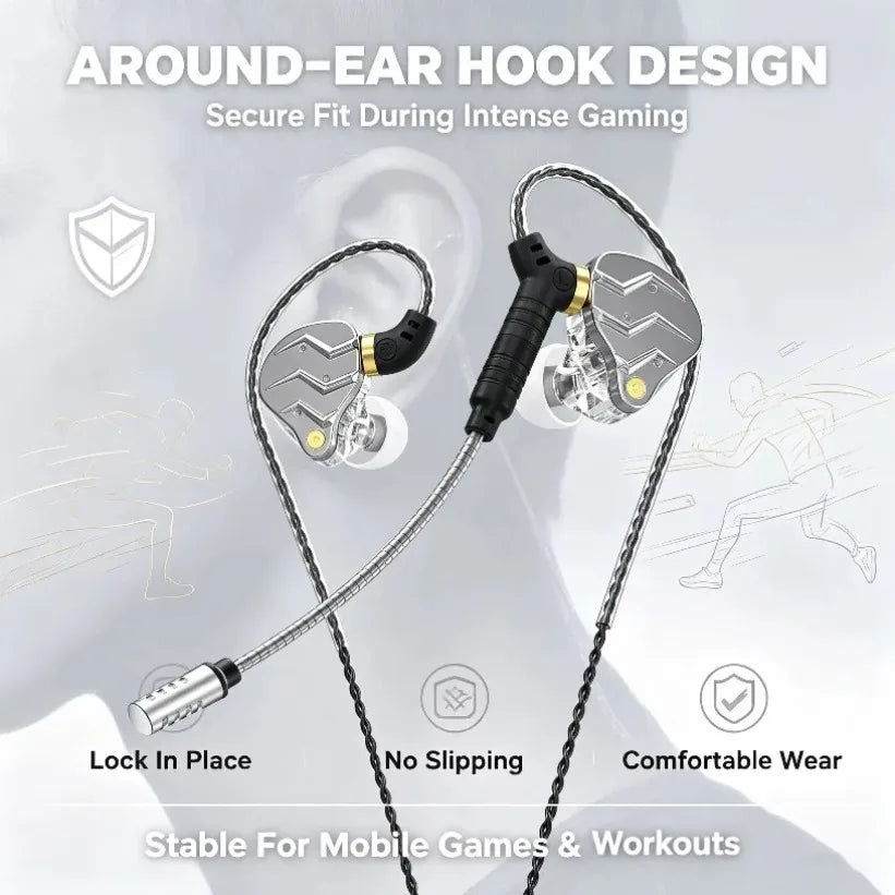 VIKEFON Gaming Earbuds – Wired, Detachable Mic & Ear Hook Gaming Earbuds SPOT