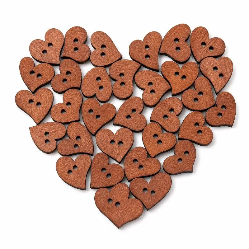 Wooden Sewing Buttons 100-Pack – Heart & Star 2-Hole Design Craft Sewing Buttons SPOT 1