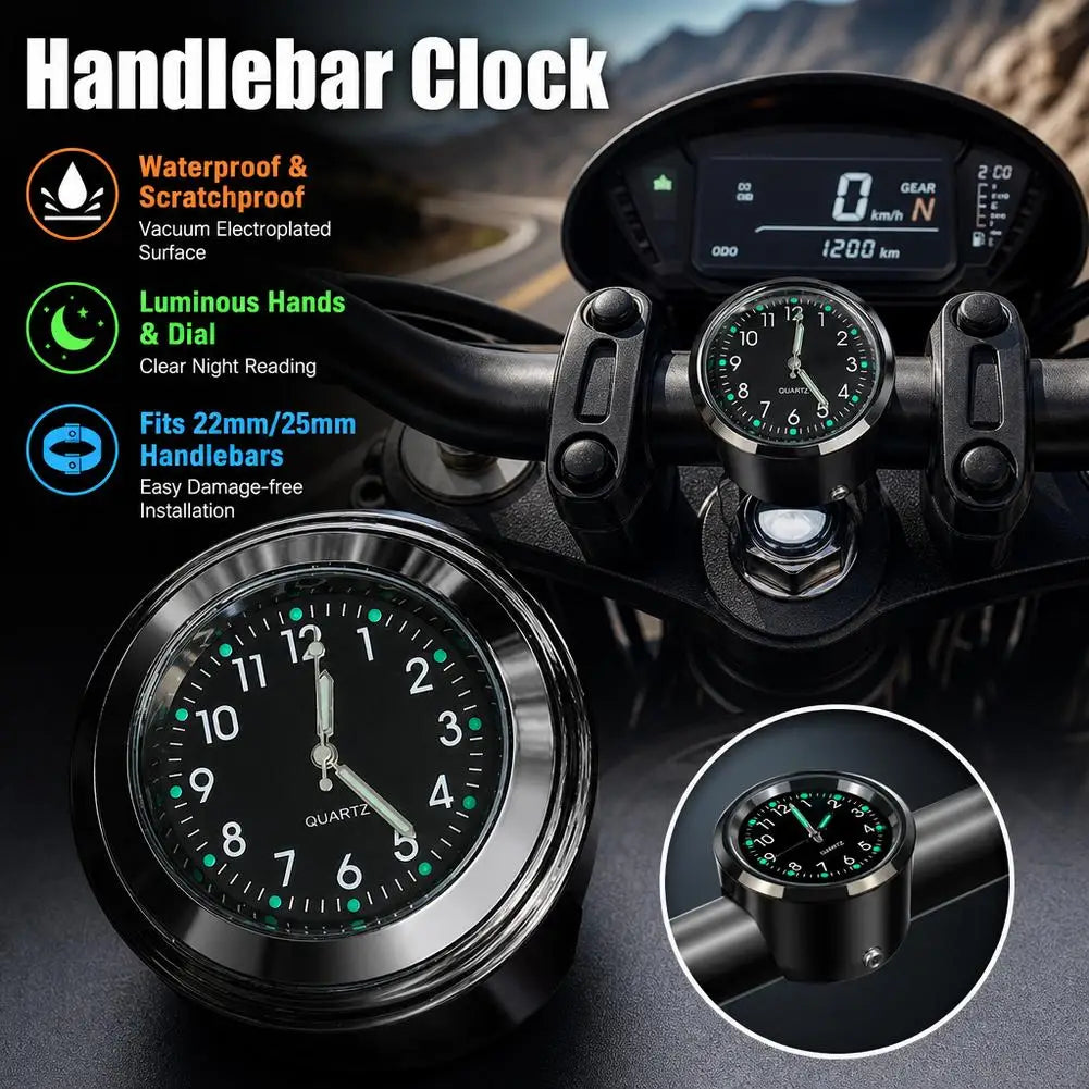 Glow-in-the-Dark Handlebar Clock – Waterproof Motorcycle & Bike Motorcycle Handlebar Clock SPOT