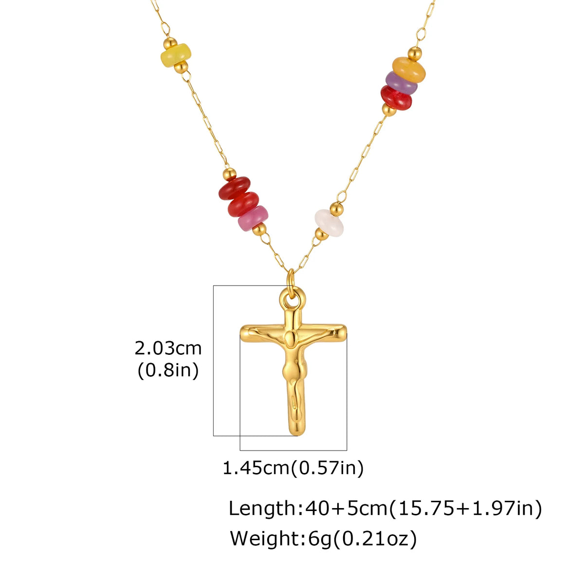 Natural Stone Beaded Cross Pendant Necklace – 18K Gold PVD Pendant Necklace SPOT NC-3126G01