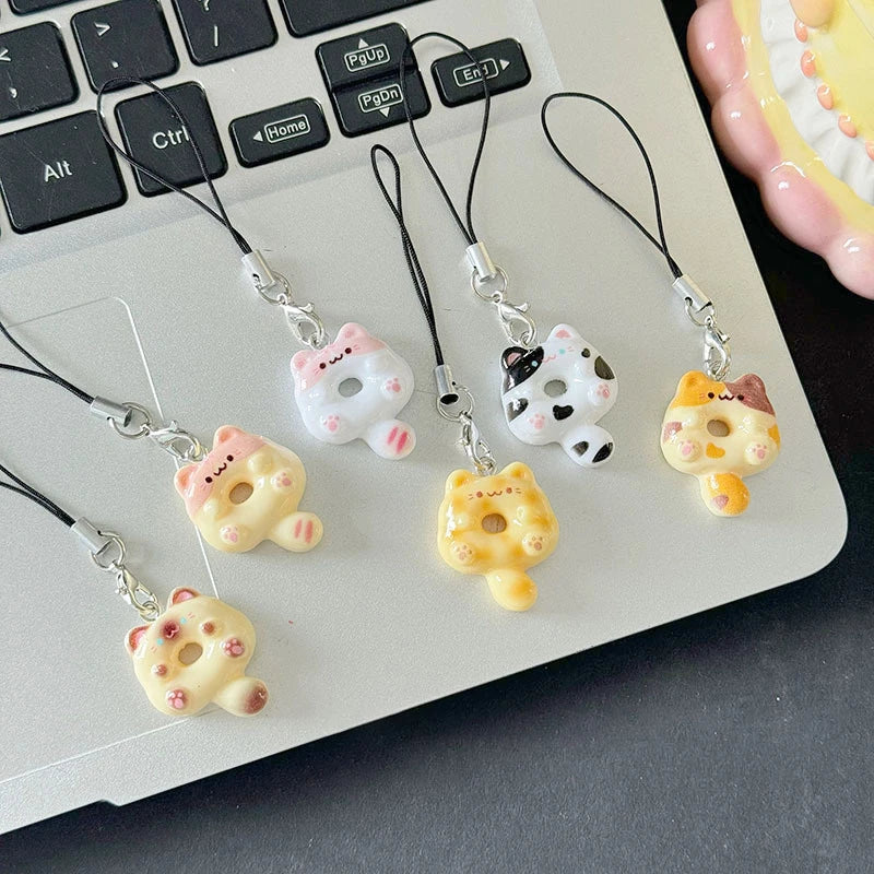 6-Pack Kawaii Cat Cookie Phone Charm Strap & Keychain Set Phone Charm Keychain SPOT