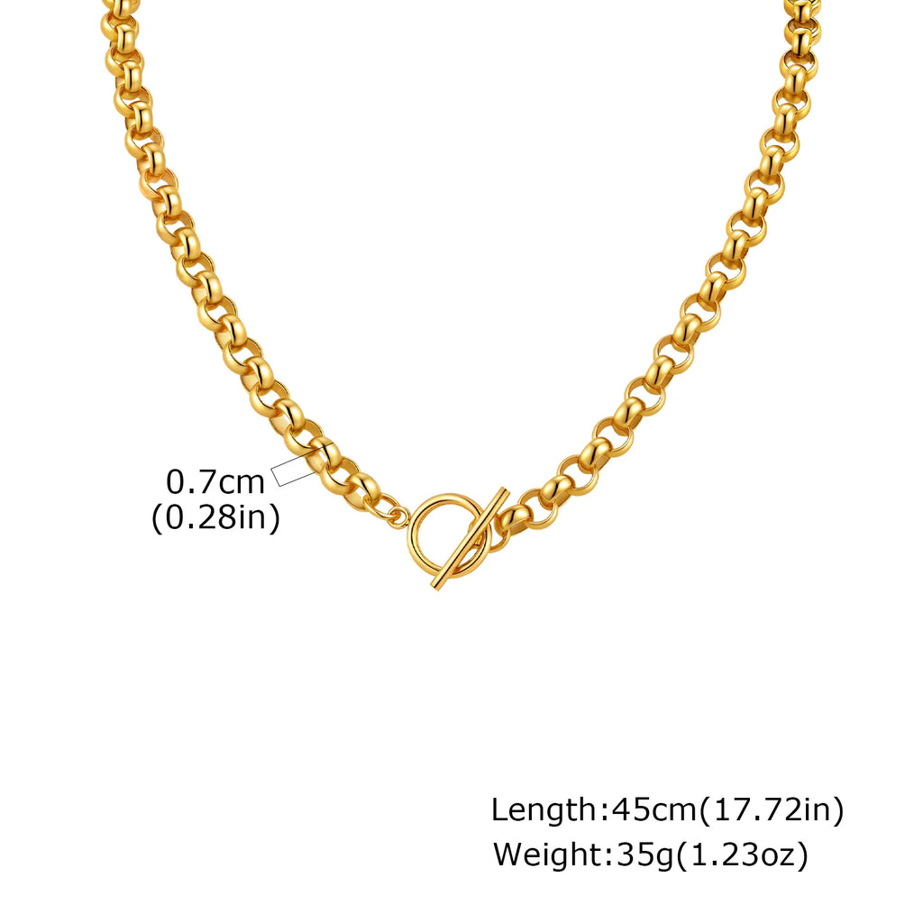 Chunky Stainless Steel Rolo Chain Choker Necklace – Gold, OT Toggle Chain Choker Necklace SPOT Necklace-NC-2098G