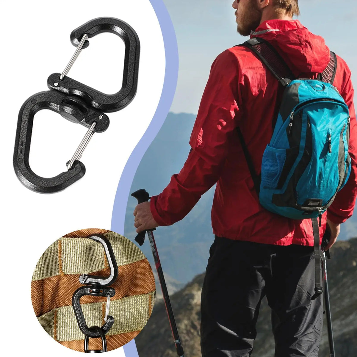 360° Rotating Double Carabiner S-Hook Clip | Camping Keychain Carabiner Clip Hook SPOT