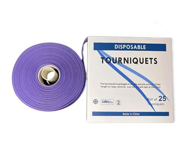 25-Pack Disposable TPE Tourniquet Straps – Emergency First Aid Band Disposable Tourniquet SPOT Purple 1 box