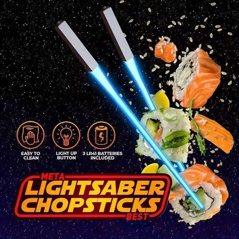 LED Light-Up Chopsticks Glowing Light Saber Style – 1 Pair Novelty Chopsticks SPOT