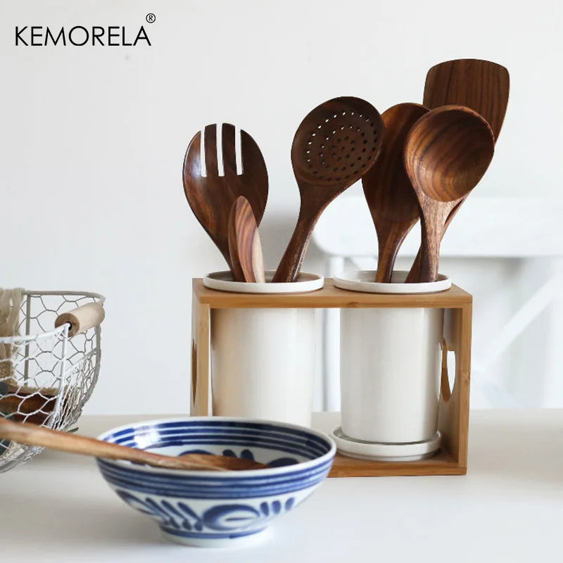KEMORELA Teak Wood Skimmer Spoon – Nano Colander Soup Ladle Wooden Kitchen Utensil SPOT