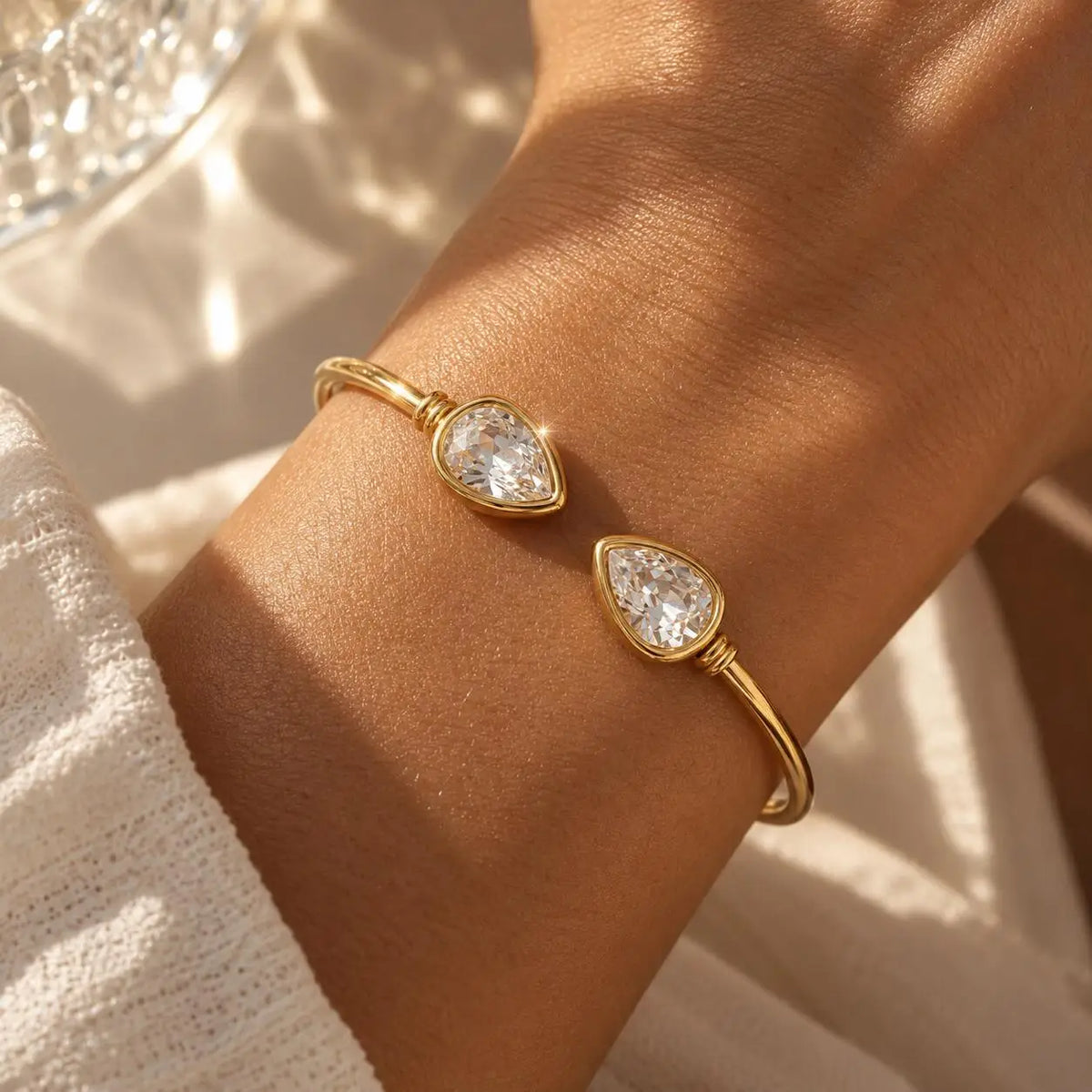 Teardrop CZ Gold Cuff Bracelet – Adjustable Stainless Steel Bangle Cuff Bracelet SPOT
