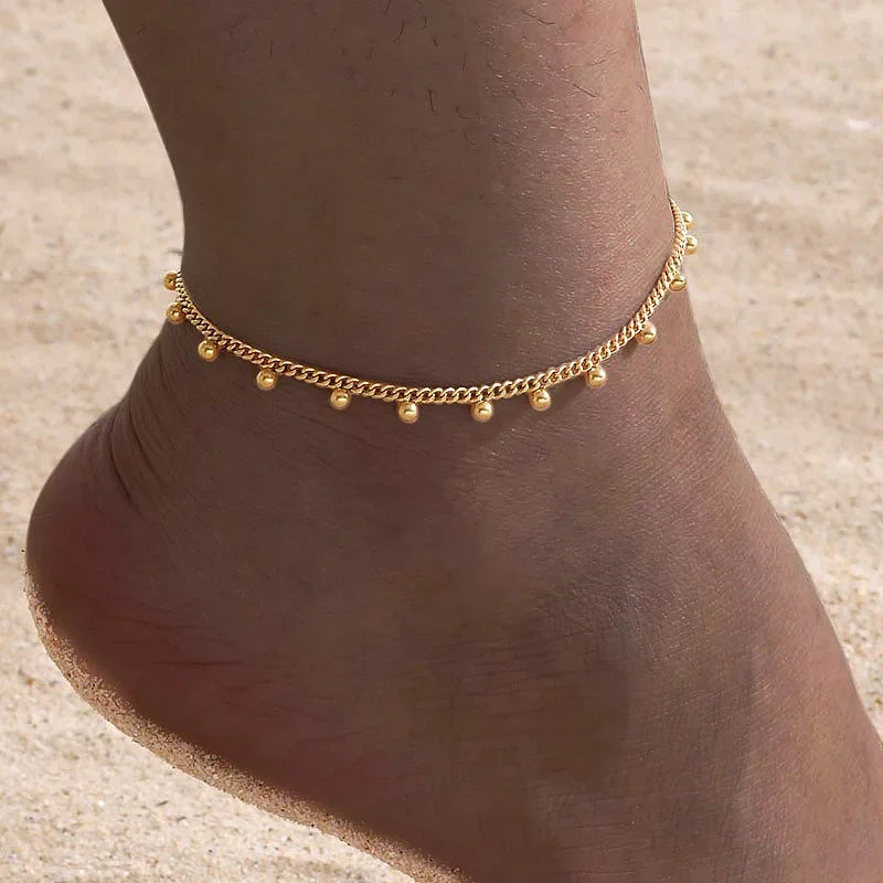 Women's Silver Stainless Steel Bead Anklet – Waterproof Ankle Bracelet SPOT JC-152G