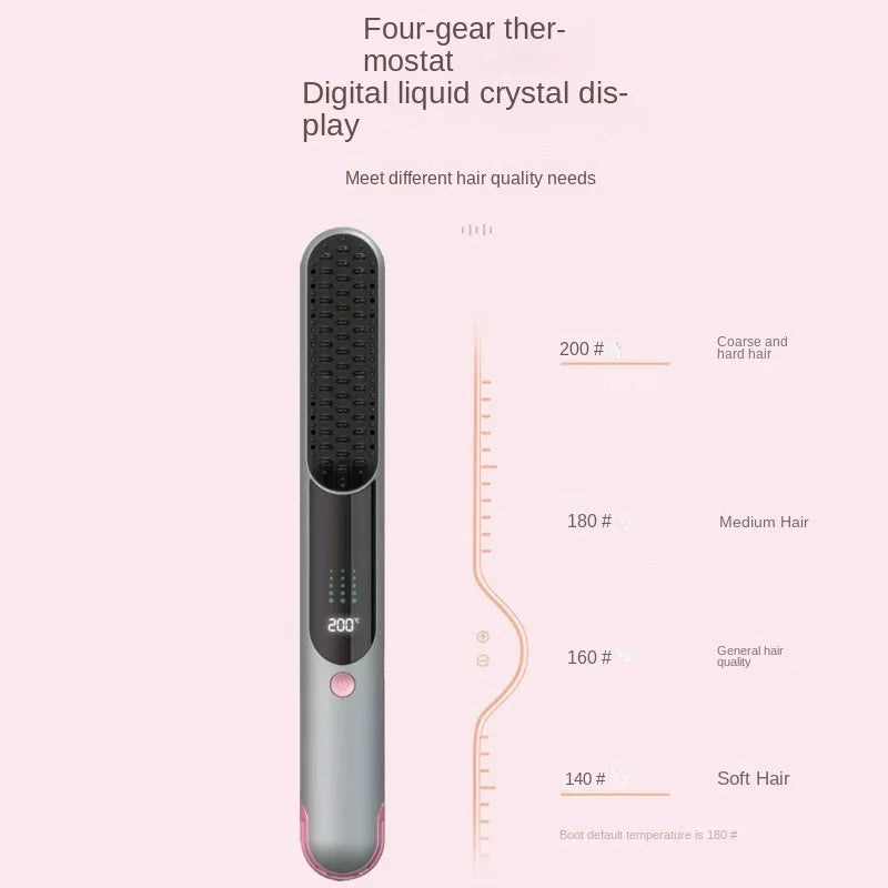 Wireless 2-in-1 Negative Ion Hair Brush – Straightener & Curler Electric Hair Brush SPOT