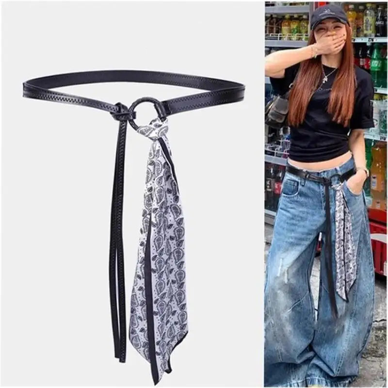 Punk Retro PU Leather Silk Scarf Waist Belt – Bohemian Style Scarf Waist Belt SPOT
