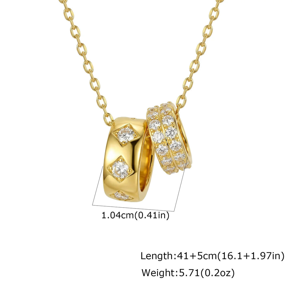 Meaeguet Double Circle Zircon Necklace – Gold Stainless Steel Pendant Necklace SPOT