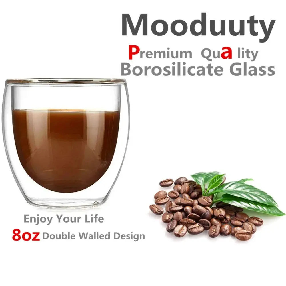 6-Pack Double Wall Glass Cups 80ml – Coffee, Tea & Beer Set Glass Cup Set SPOT