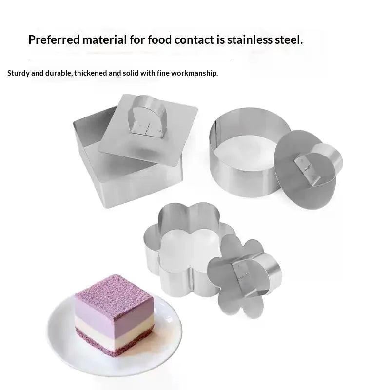 Stainless Steel Mousse Cake Ring Molds with Pusher Plate – 1/4 Pcs Cake Ring Mold Set SPOT
