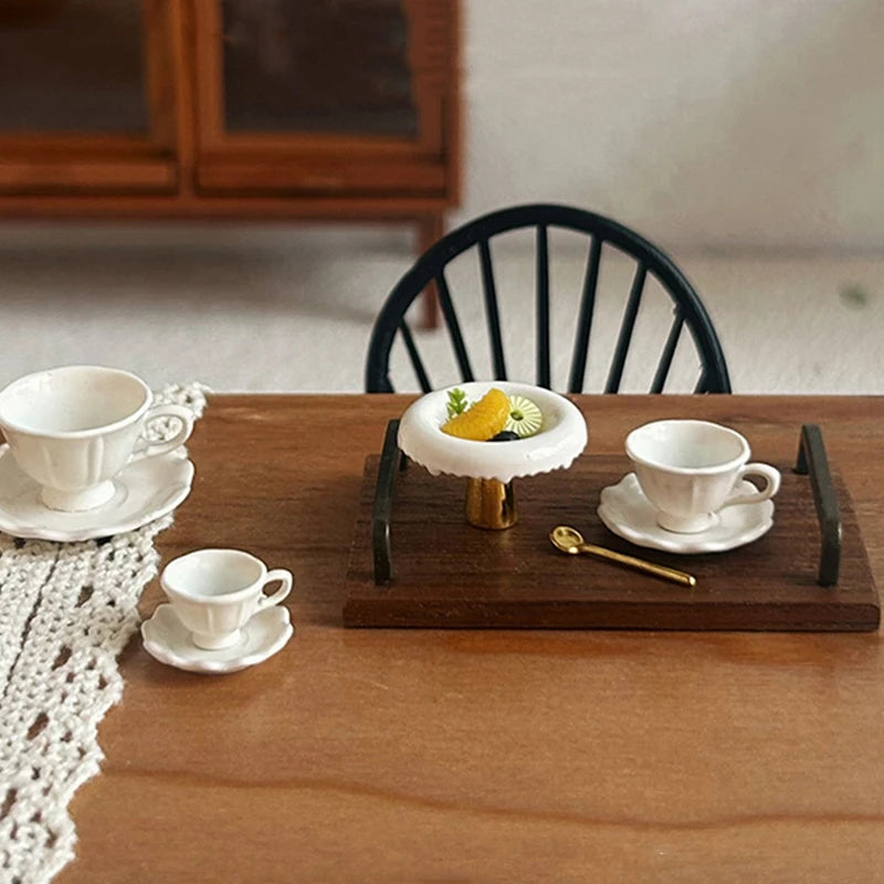 Dollhouse Miniature French Retro Coffee Cup & Plate Set Dollhouse Accessory SPOT