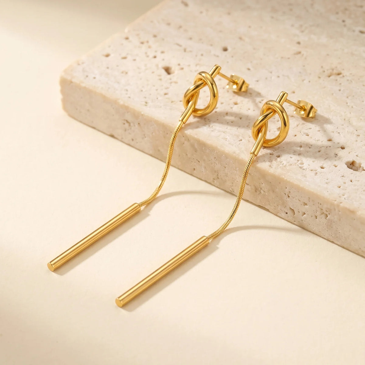 Tassel Knot Drop Earrings – Gold Long Chain Dangle for Women Dangle Drop Earrings SPOT