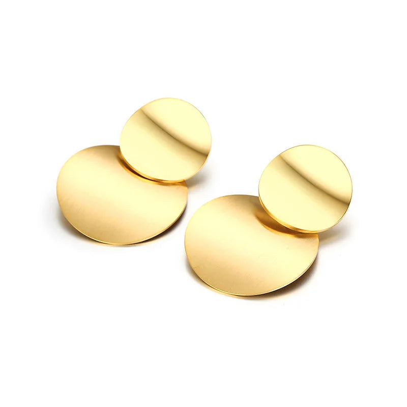 Women's Double Disc Drop Earrings – 14K Gold Plated Steel Drop Earrings SPOT