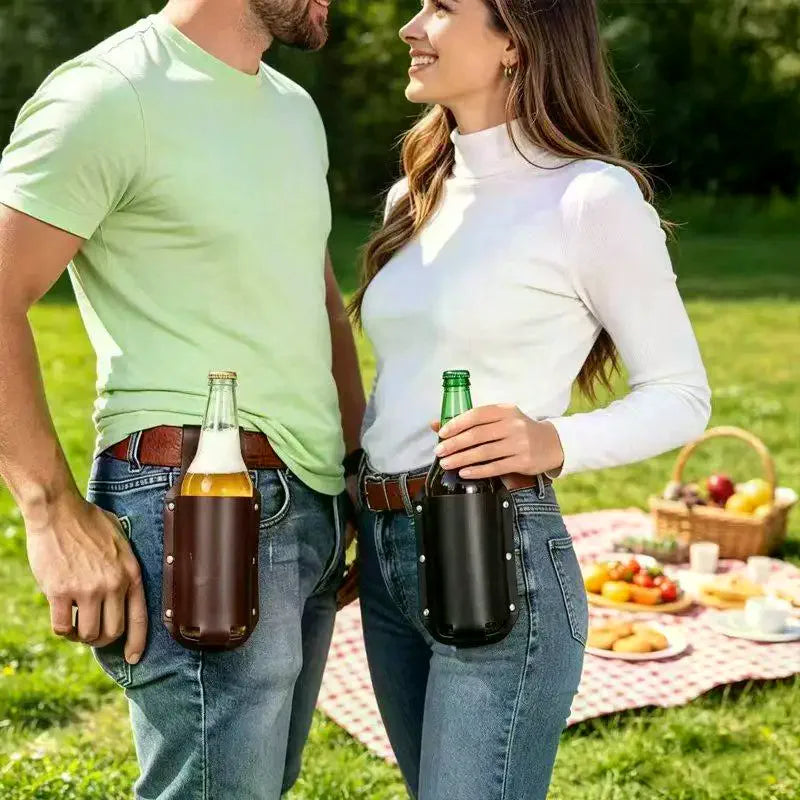 PU Leather Waist Belt Drink Holder – Hands-Free Can & Bottle Waist Drink Holder SPOT