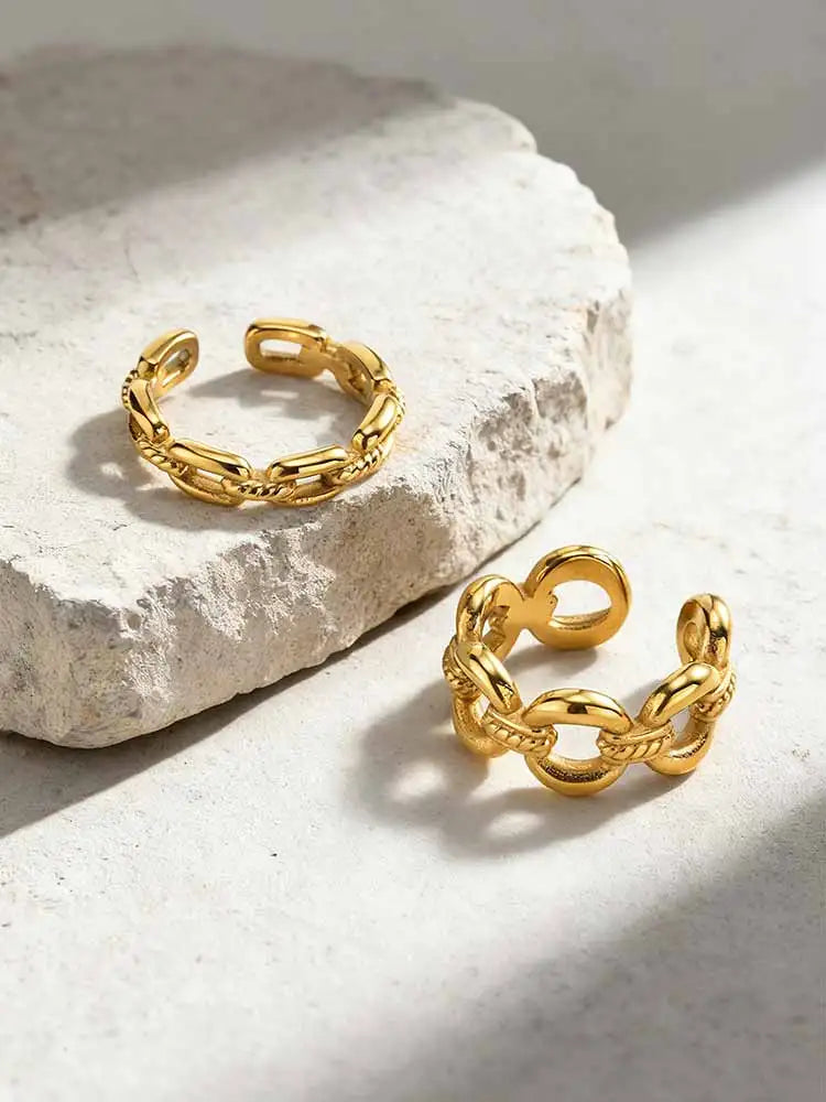 Twisted Rope Paperclip Chain Ring – 18K Gold Stainless Steel Fashion Ring SPOT