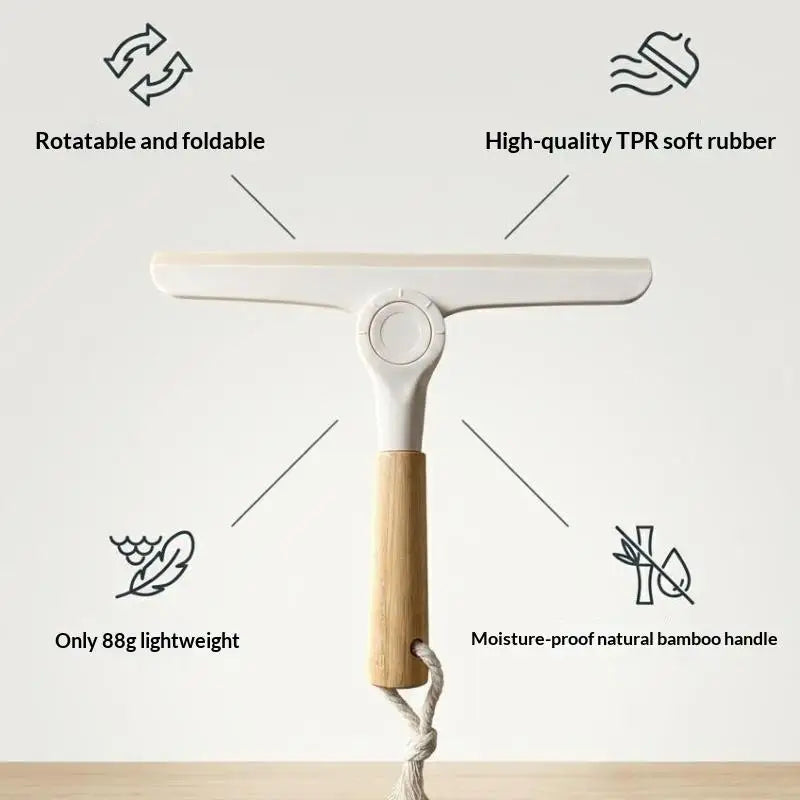 Bamboo Handle Squeegee – Rotatable Silicone Blade Glass Wiper Window Squeegee SPOT