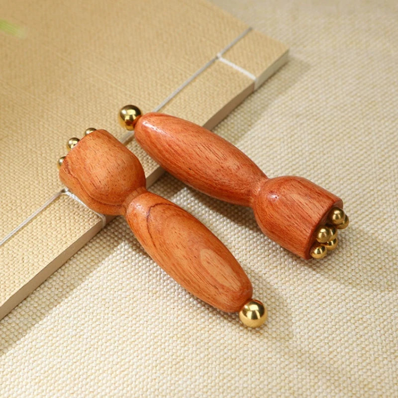 Mini Lotus Brass Bead Wood Gua Sha Facial Acupoint Massager Facial Massager Tool SPOT