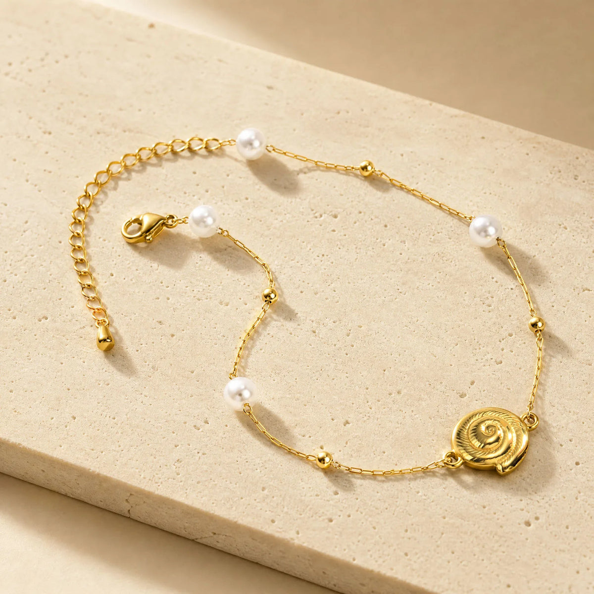 Shell Pearl Adjustable Anklet – Waterproof Stainless Steel Beaded Anklet SPOT