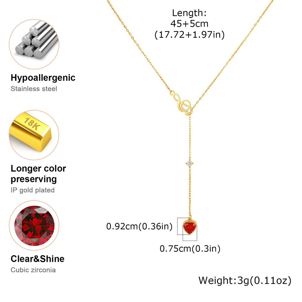 Music Note Heart CZ Lariat Y-Necklace | 18K Gold Stainless Steel Pendant Necklace SPOT