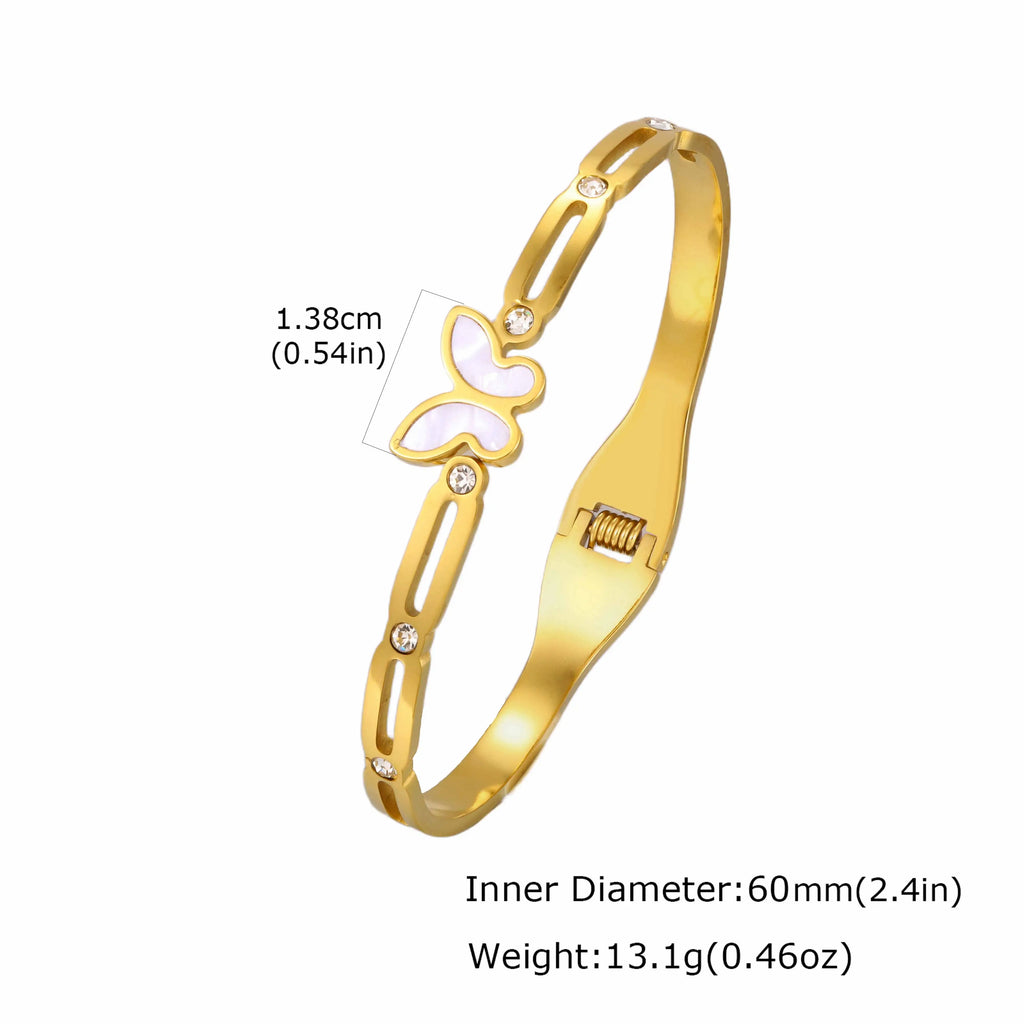 18K Gold Plated Shell Butterfly Bangle – Pavé Zirconia Women Bangle Bracelet SPOT