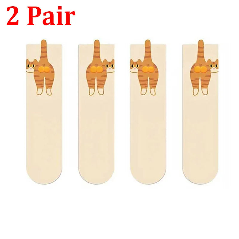 Funny 3D Cat Cartoon Mid-Tube Cotton Socks | Cute Gift Novelty Cotton Socks SPOT 2 pair white One Size