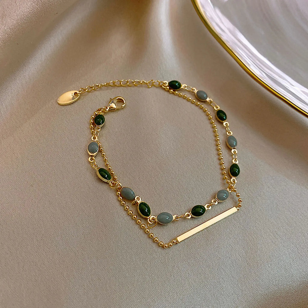 Vintage Double Layer Green Enamel Bracelet – 18K Gold Plated Fashion Bracelet SPOT