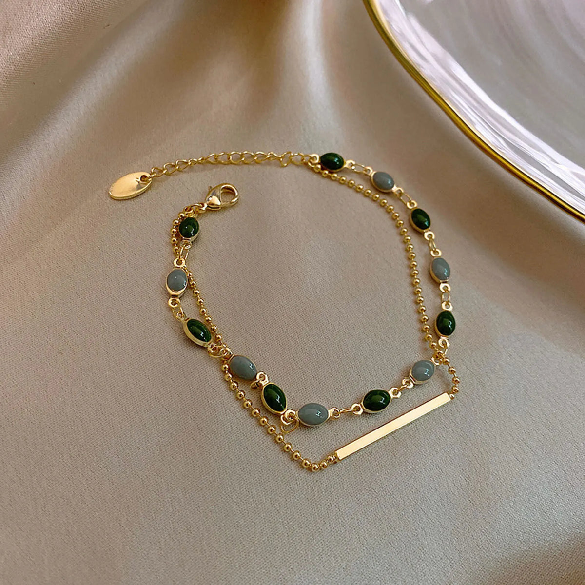 Vintage Double Layer Green Enamel Bracelet – 18K Gold Plated Fashion Bracelet SPOT