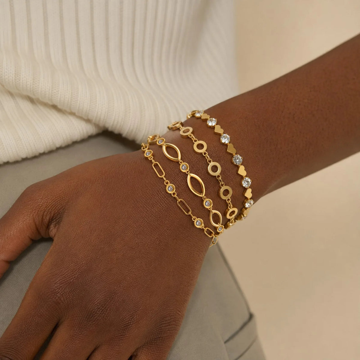 Geometric Link Bracelet | 18K Gold Plated Stainless Steel CZ Link Chain Bracelet SPOT