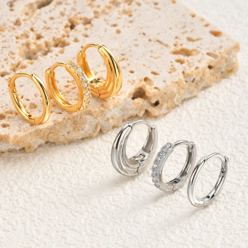 3-Piece Gold Hoop Earring Set – CZ Huggies, Stackable Hoops Hoop Earring Set SPOT