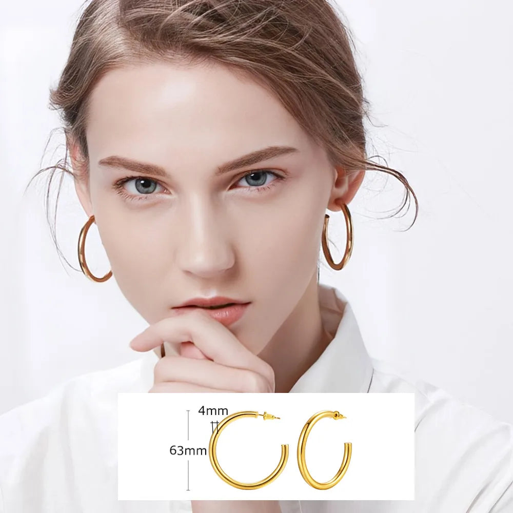 U-Shape Hoop Earrings – Minimalist Stainless Steel Ball Hoops Hoop Earrings SPOT EH-196G-63MM