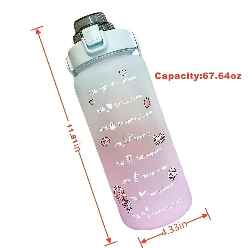 2L Frosted Water Bottle with Straw, Time Marker & Stickers Water Bottle SPOT