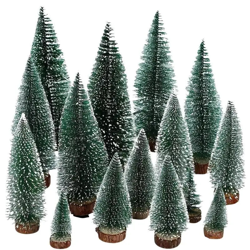 Mini Frosted Artificial Christmas Tree – Wooden Base Tabletop Artificial Christmas Tree SPOT