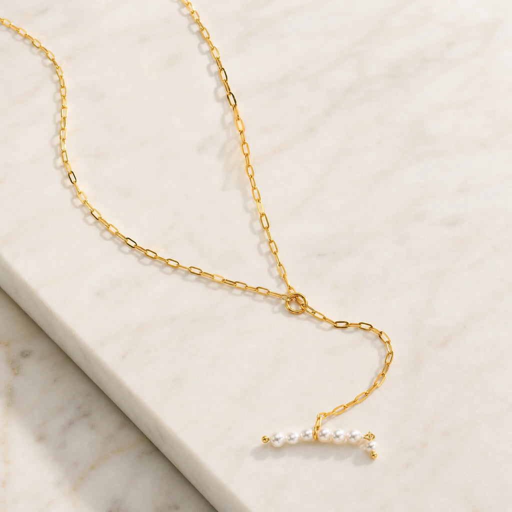 Y-Shape Pearl Necklace | 18K Gold Plated Stainless Steel Drop Pearl Drop Necklace SPOT