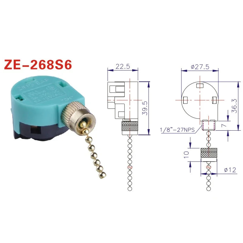 3-Speed Ceiling Fan Pull Chain Switch 4-Wire ZE-268S6 Fan Speed Switch SPOT